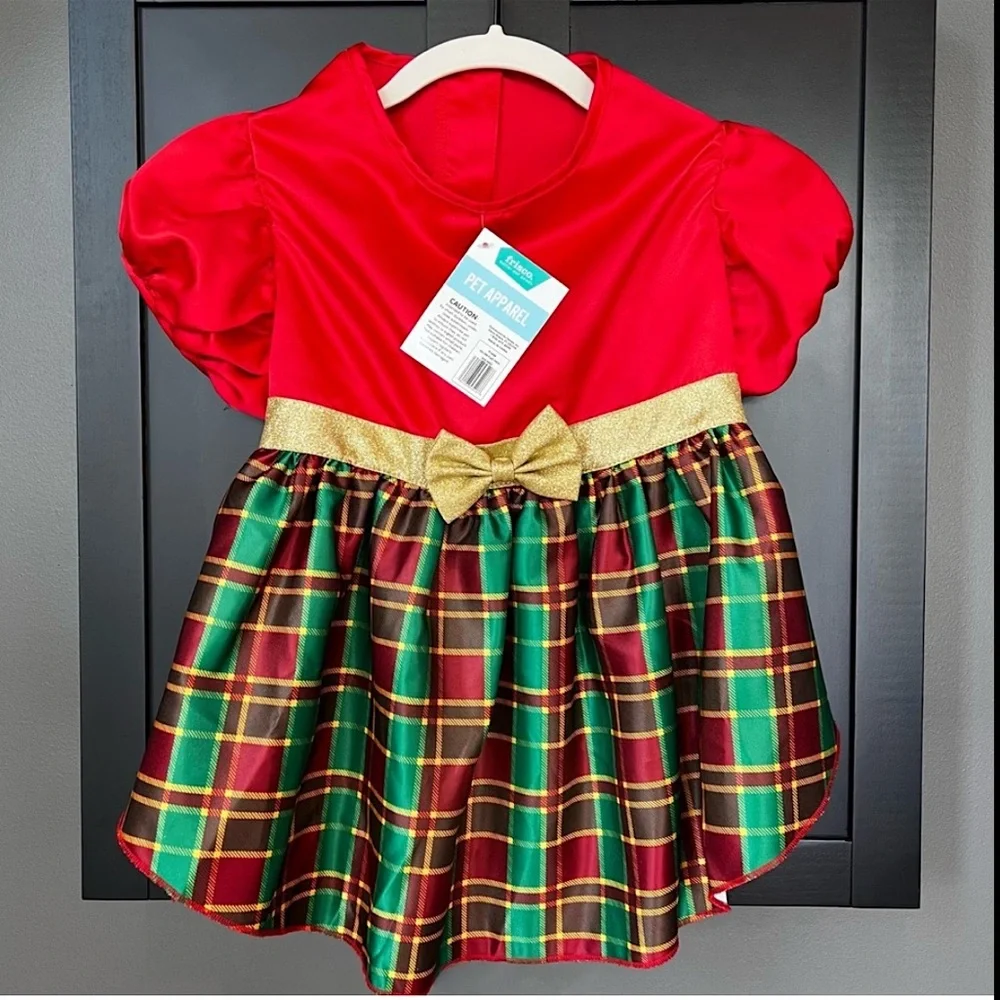 FRISCO Christmas Dog Dress XL Red Green Plaid Gold Bow Holiday NWT 25 - 45 lbs